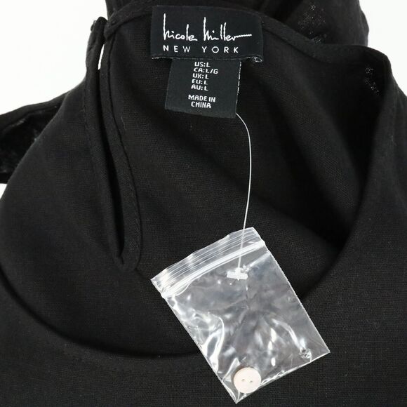 Nicole Miller Top Womens Large Black Linen Blend Ruffle Hem Blouse Resort New - Picture 14 of 14